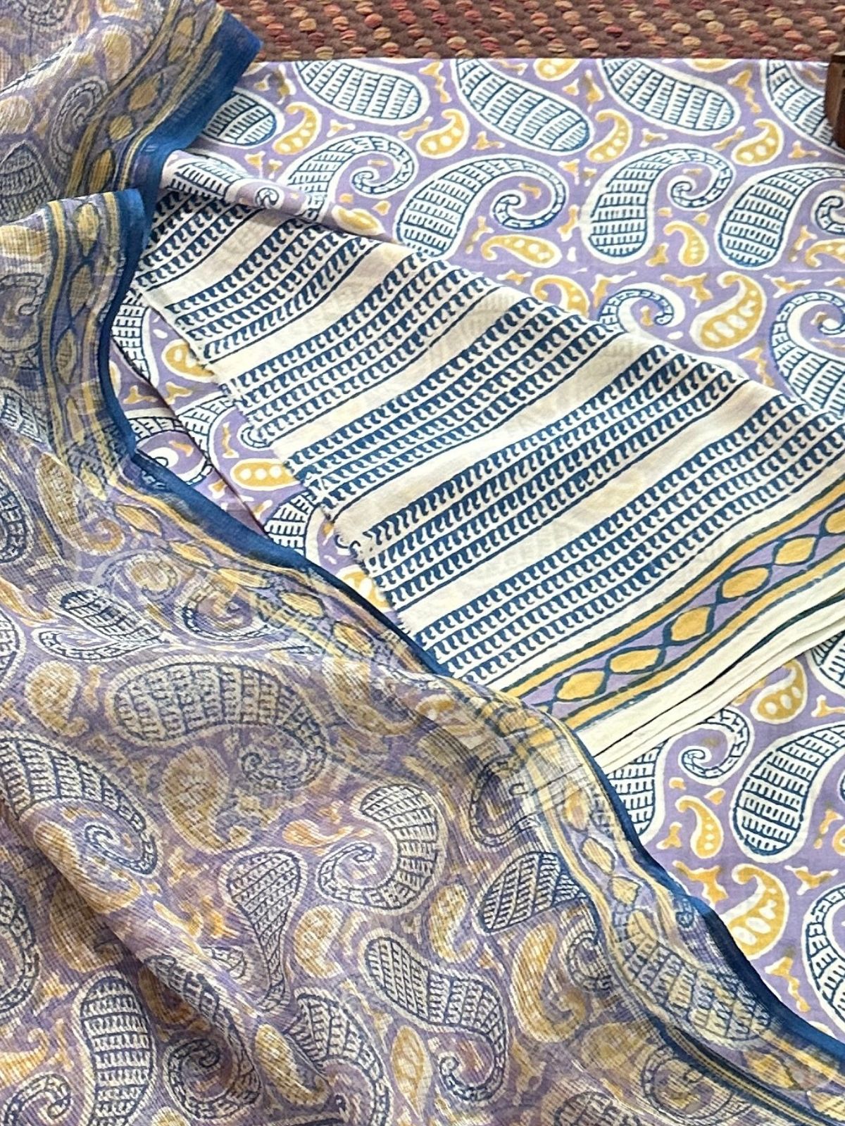 Pure Cotton Unstitched Set with Kota Dupatta