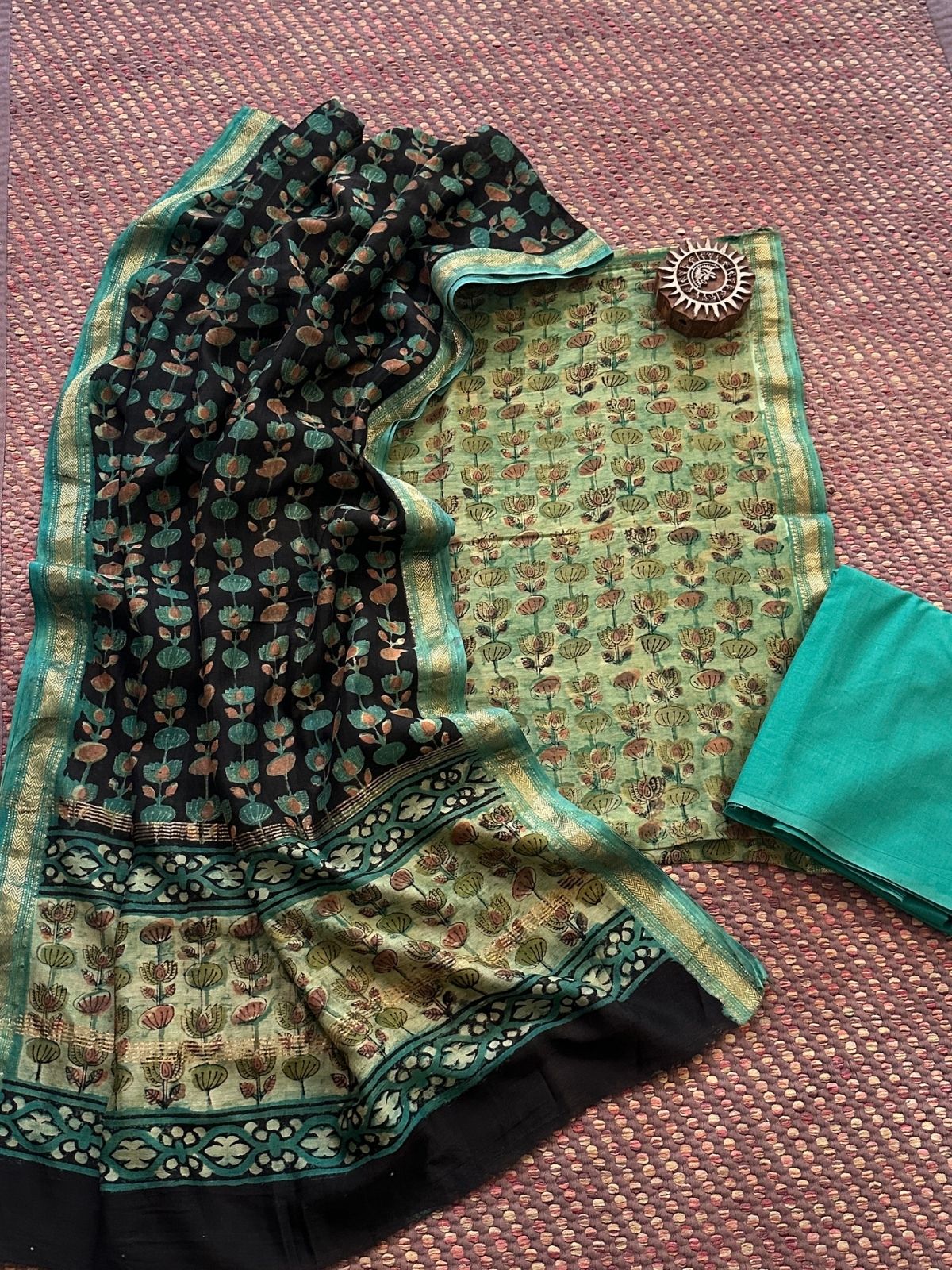 Vegetable Dyed Maheshwari Silk Unstitched Set