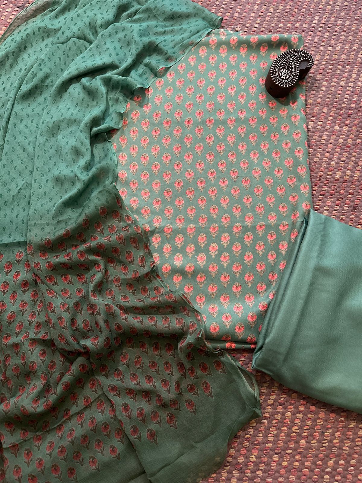 Spun Block Printed Unstitched Set