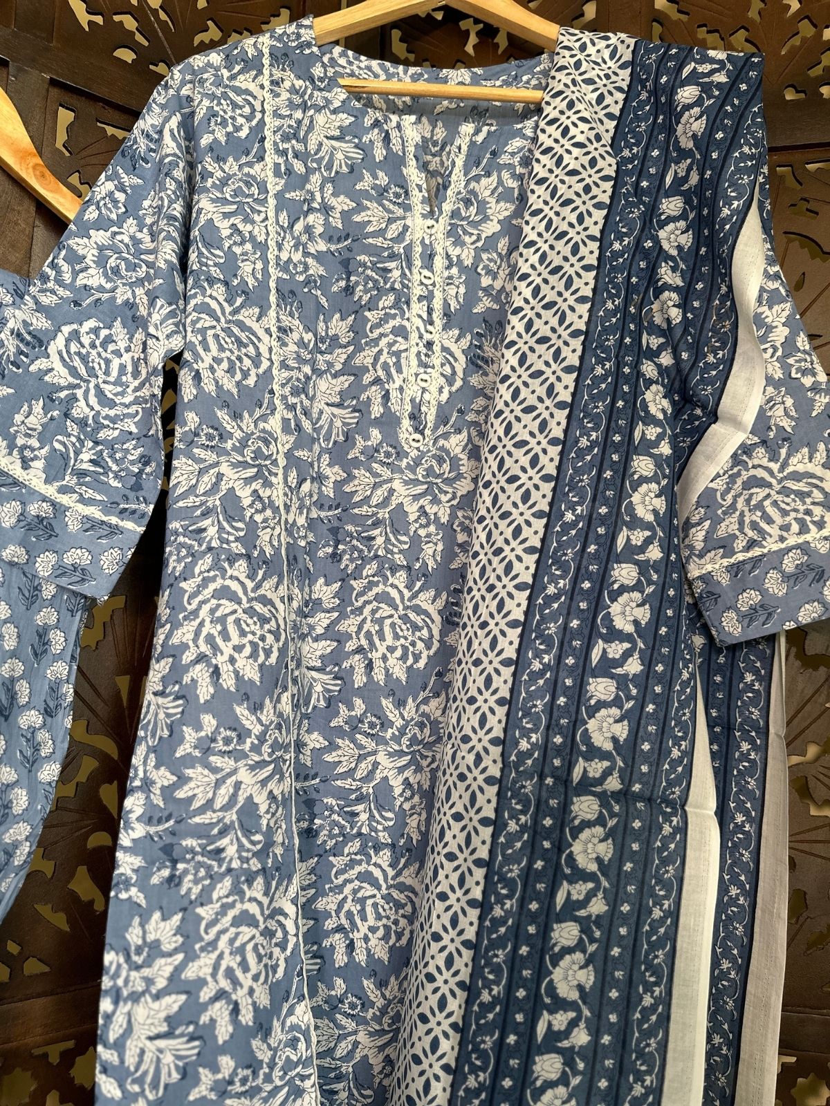 Handblock Cotton Set with Malmal Dupatta