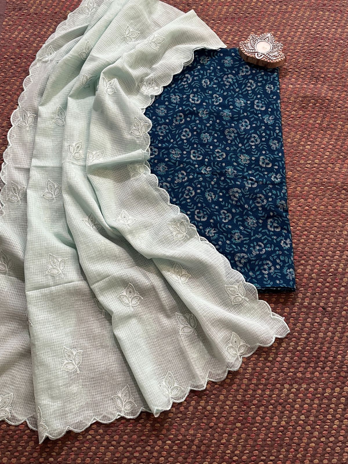 Pure Cotton Handblock Fabric with Embroidered Dupatta