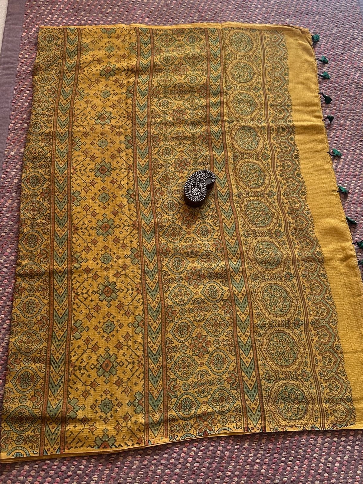 Ajrak Handblocked Kota Doria Embroidered Saree with Blouse Fabric