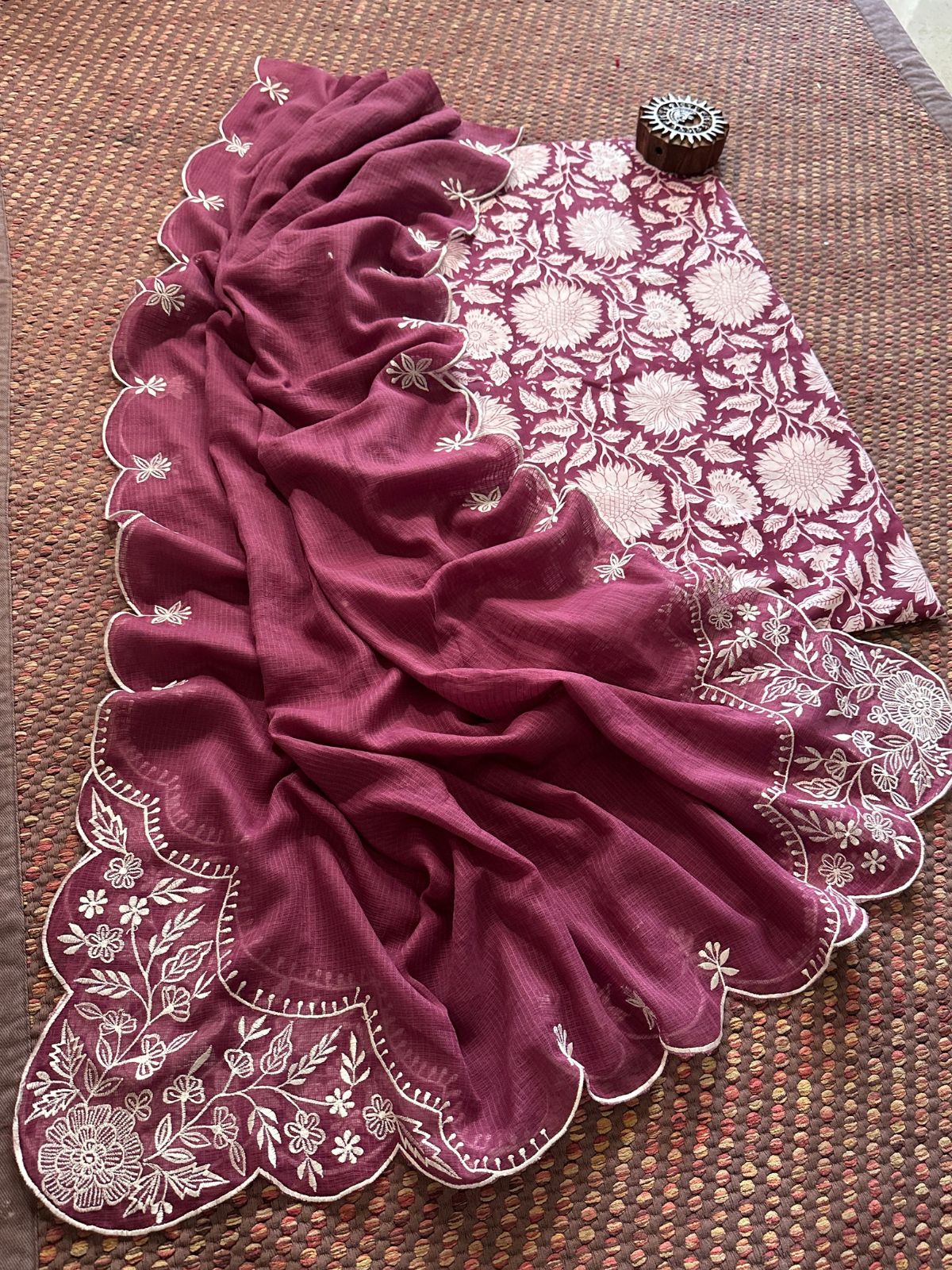 Pure Cotton Hand-blocked fabric set with Embroidered Dupatta