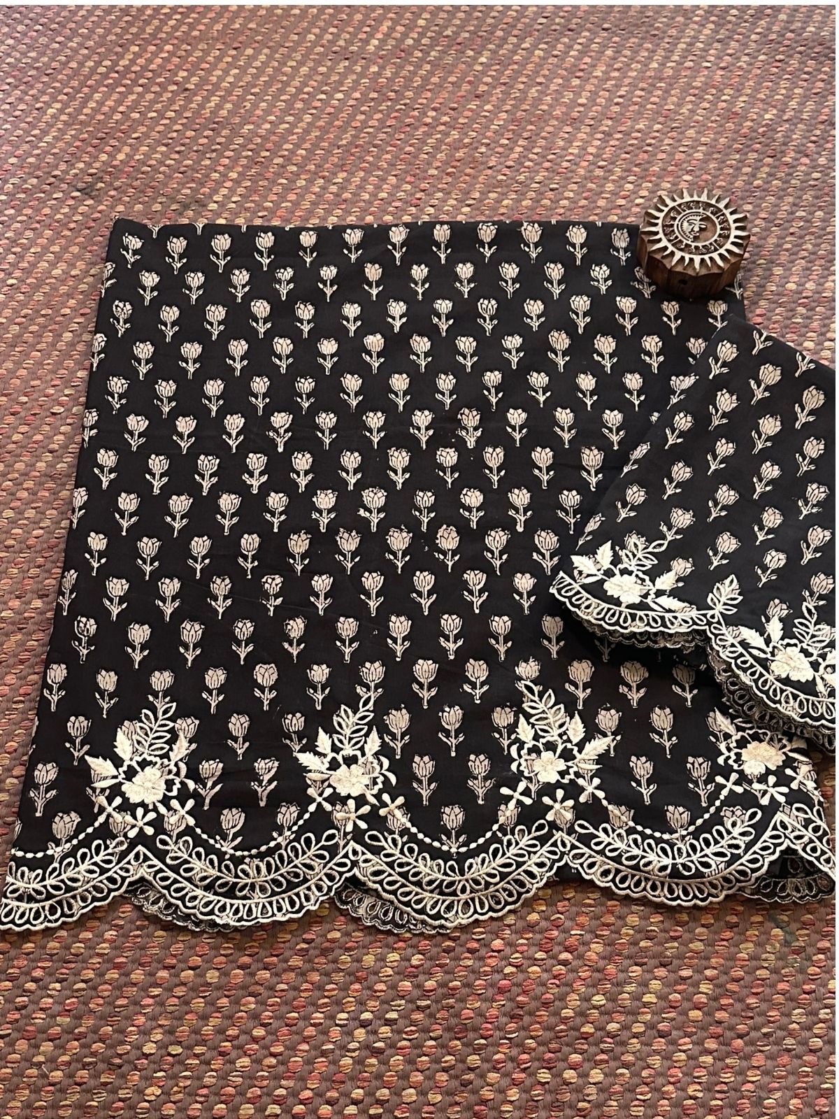 Cutwork Pure Cotton Hand-blocked Coord Set