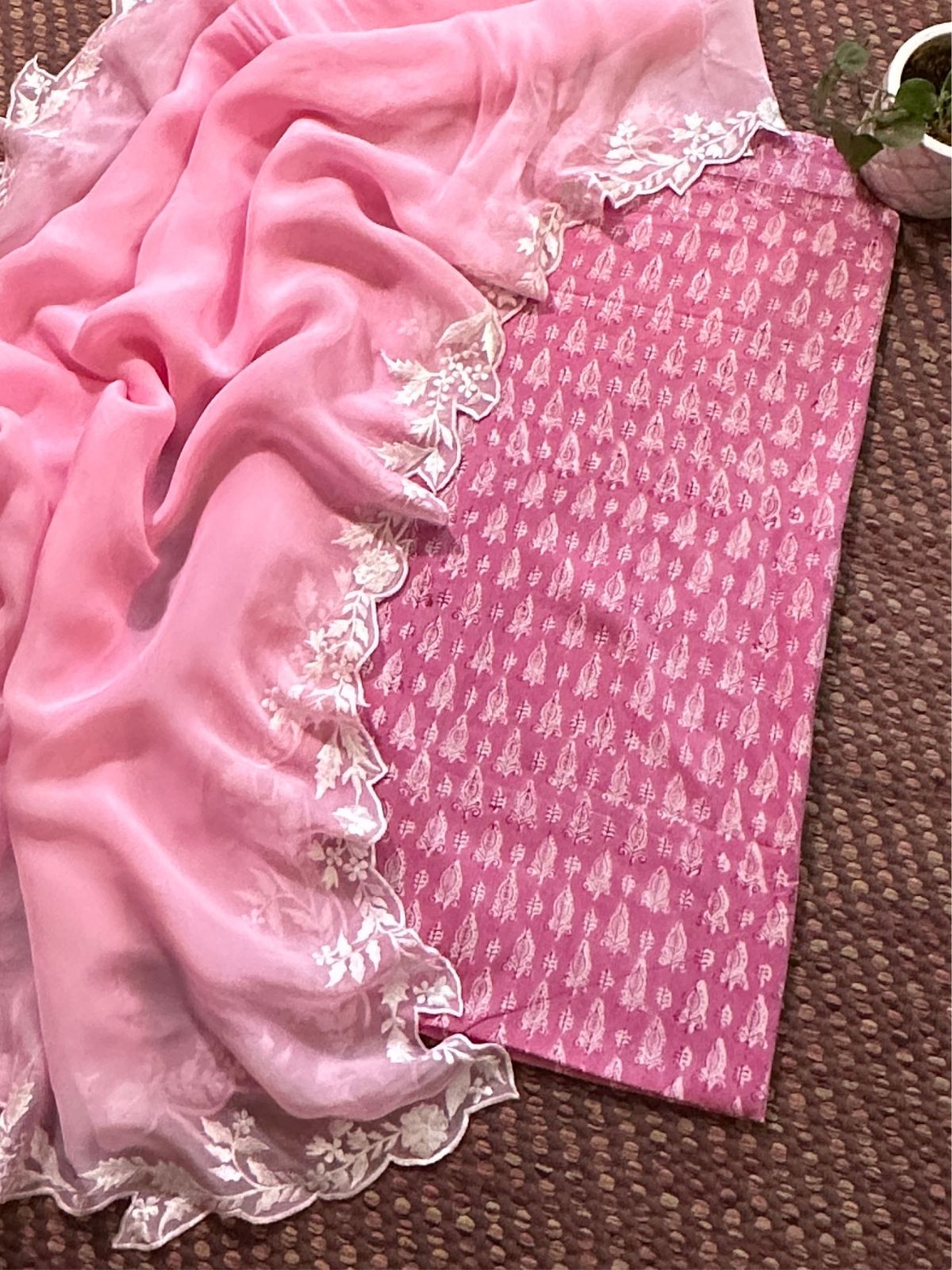 Pure Cotton Handblock Fabric with Embroidered Dupatta