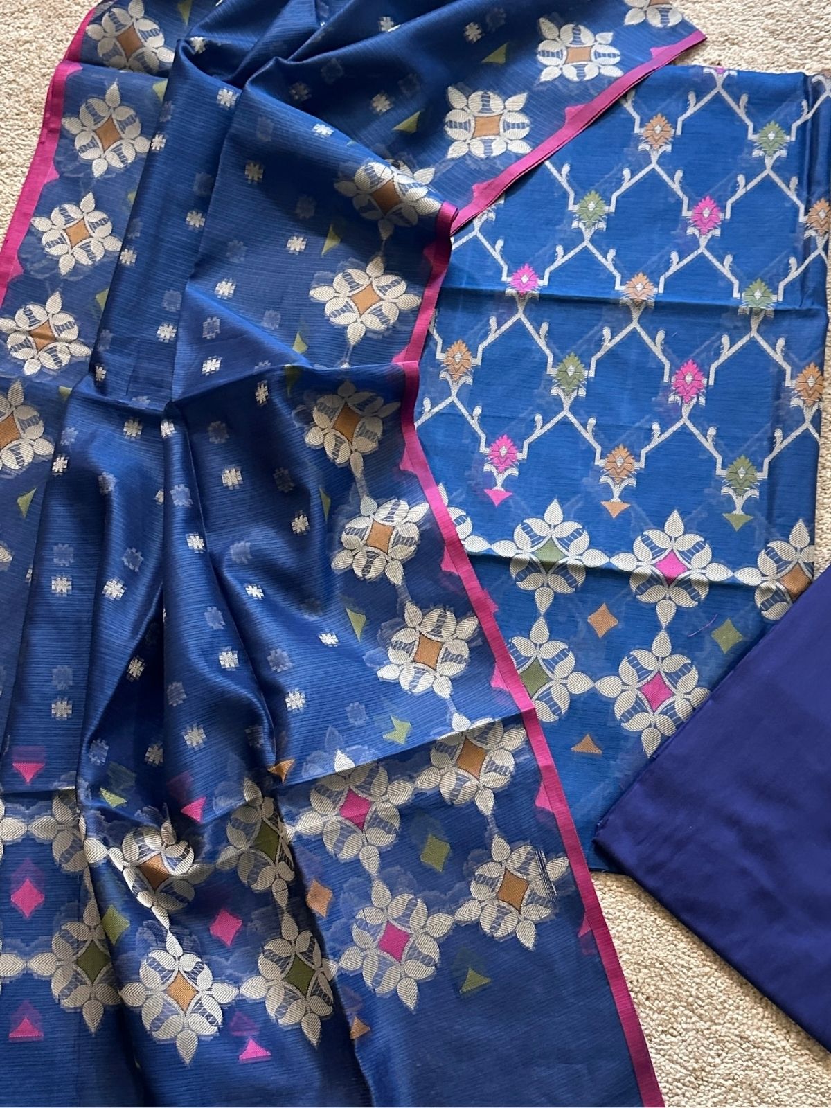 Blue Sapphire- Jamdani Cotton Unstitched Set