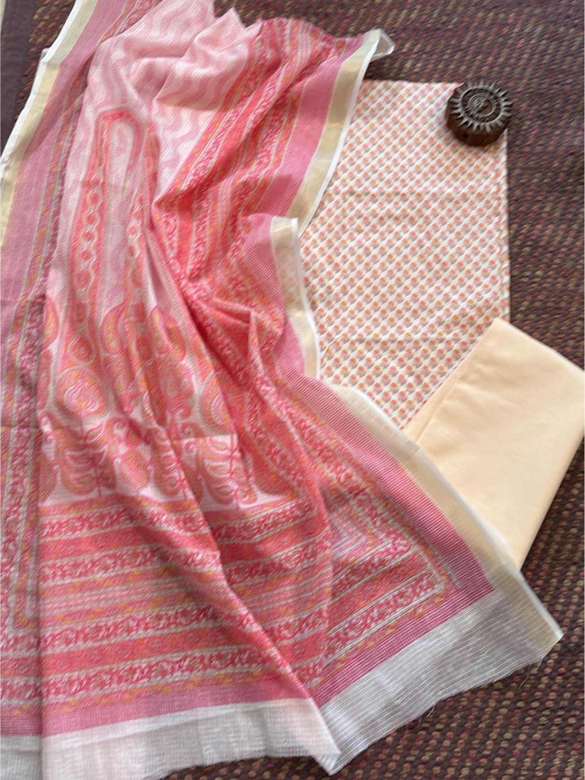 Pure Cotton Unstitched Set with Kota Dupatta