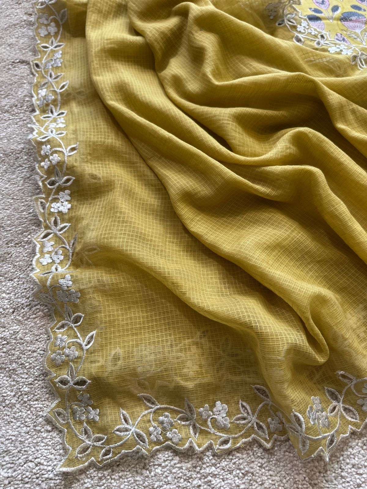 Ketaki Set- Sanganeri Block Print Fabric with Cutwork Embroidered Dupatta