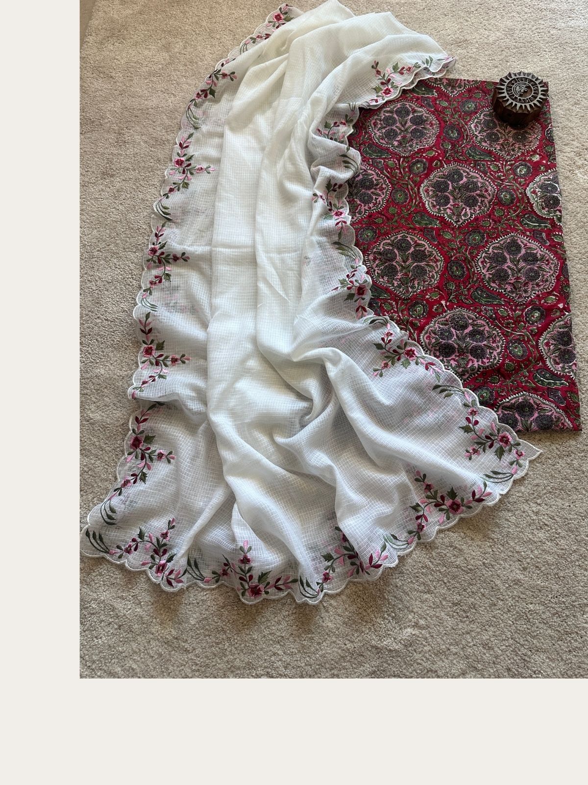 Tara Set- Handblocked Fabric with Applique work Dupatta