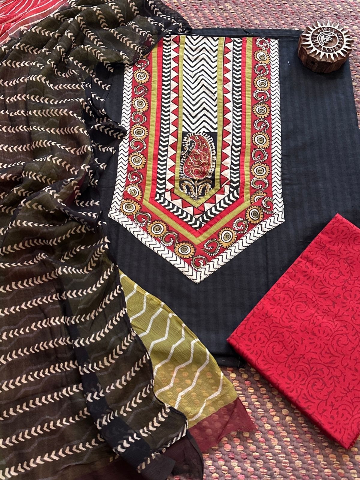 Pure Cotton  Unstitched Set with pure chiffon Dupatta