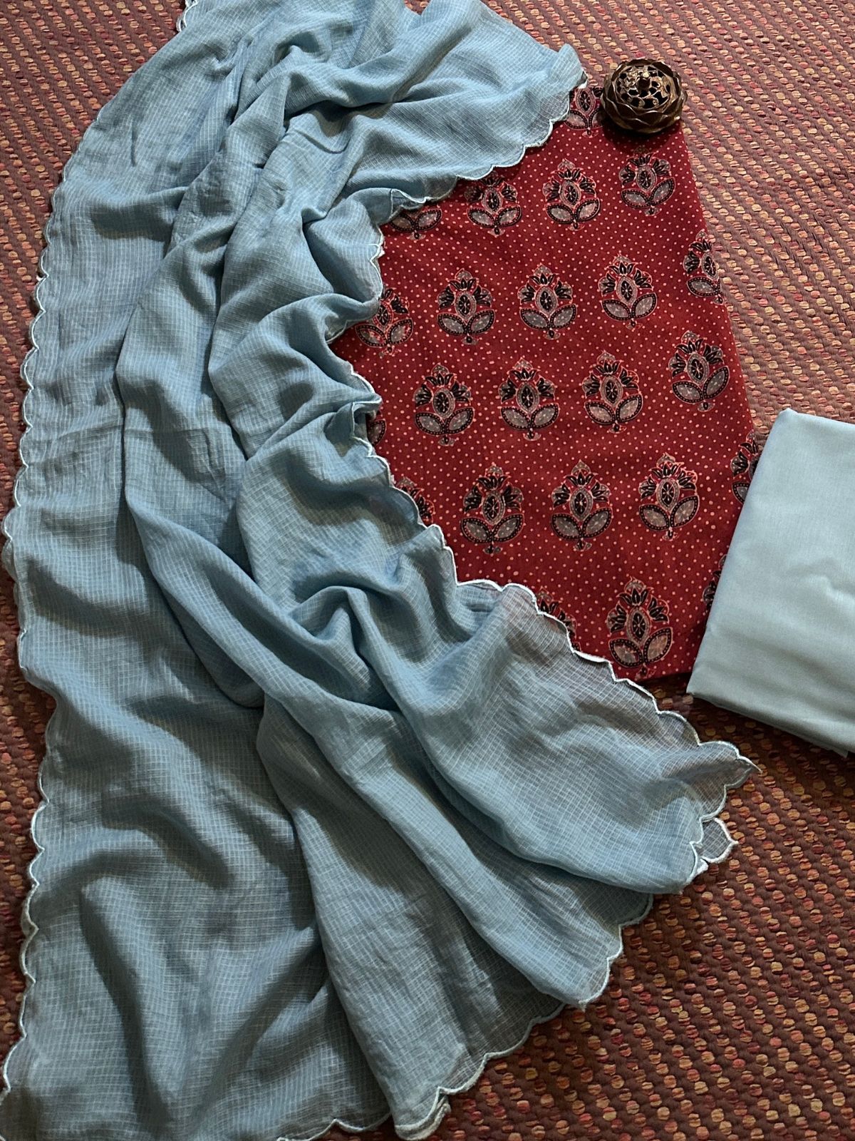 Pure Cotton Malmal Handblocked Ajrak Fabric Set