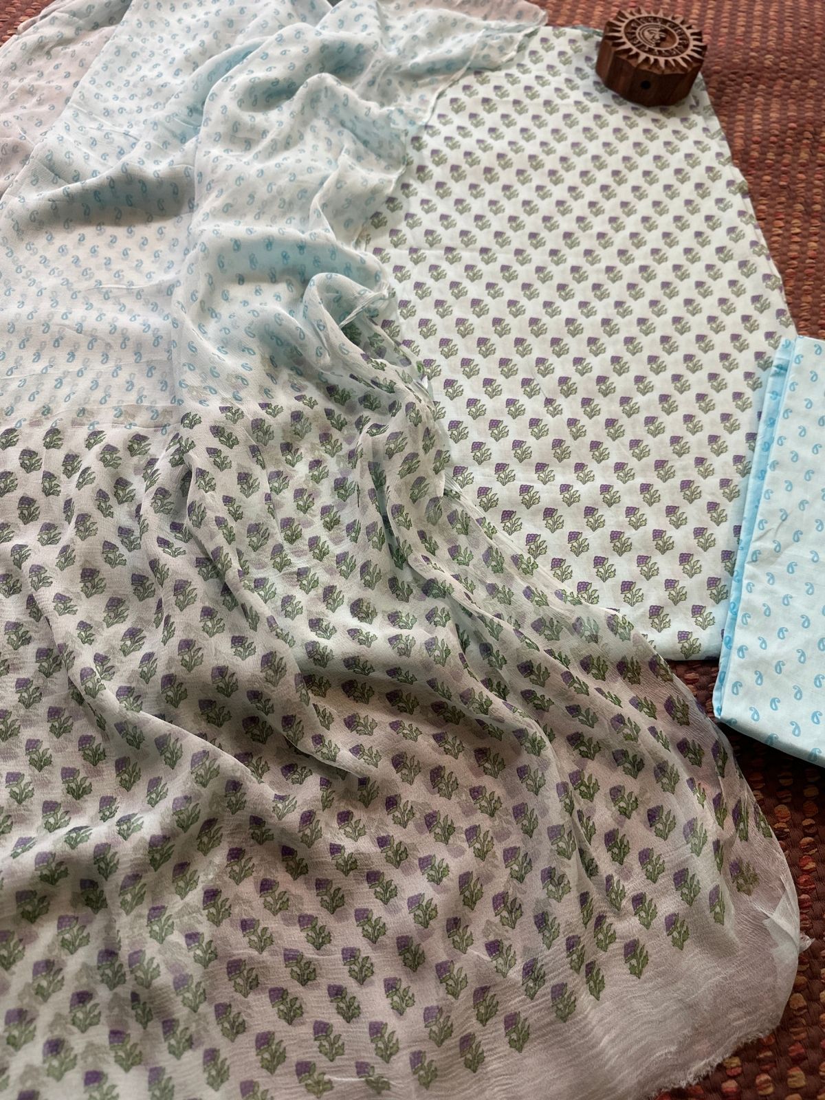 Pure Cotton Unstitched Set with Chiffon Dupatta