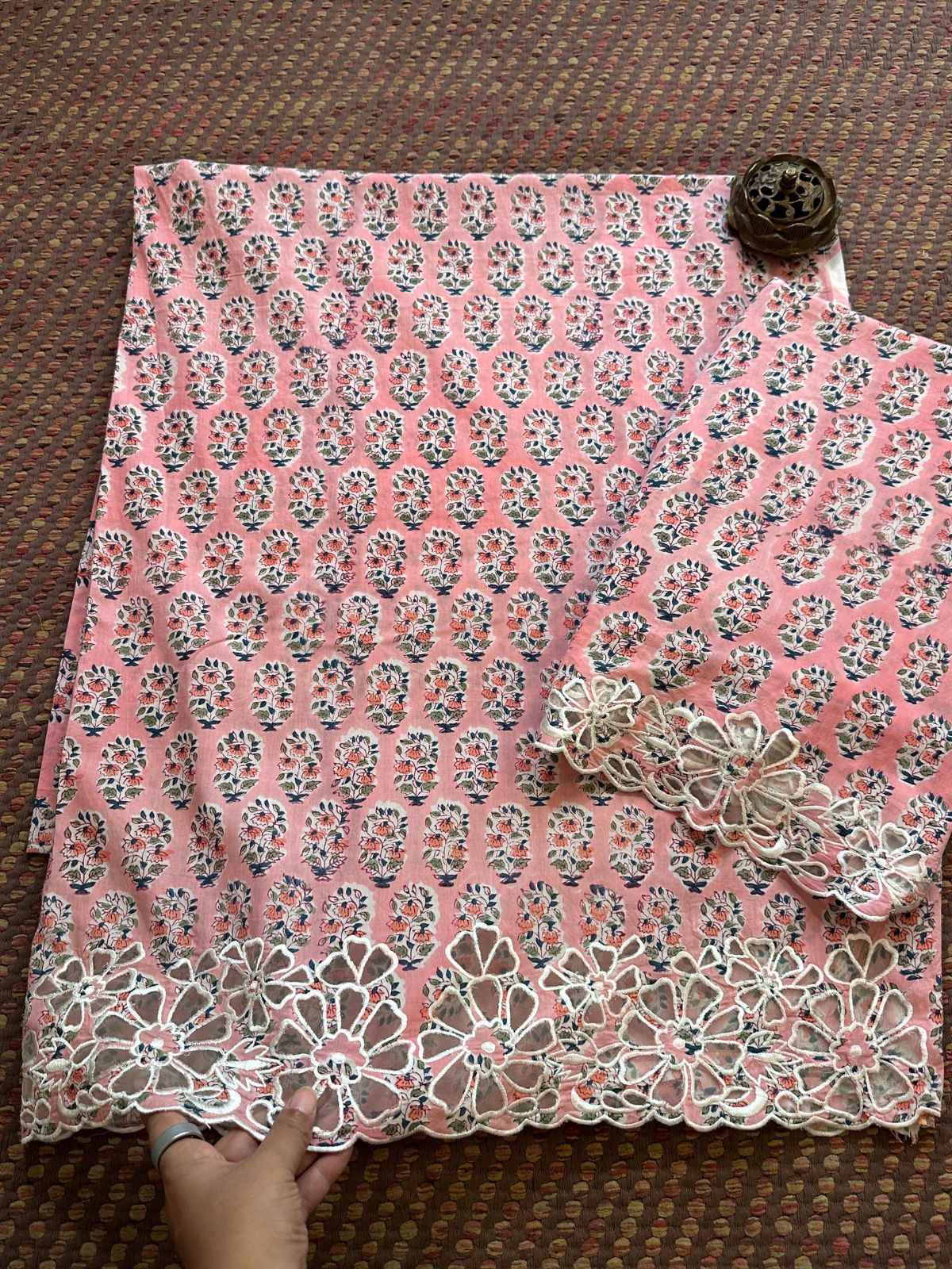 Cutwork Pure Cotton Hand-blocked Coord Set