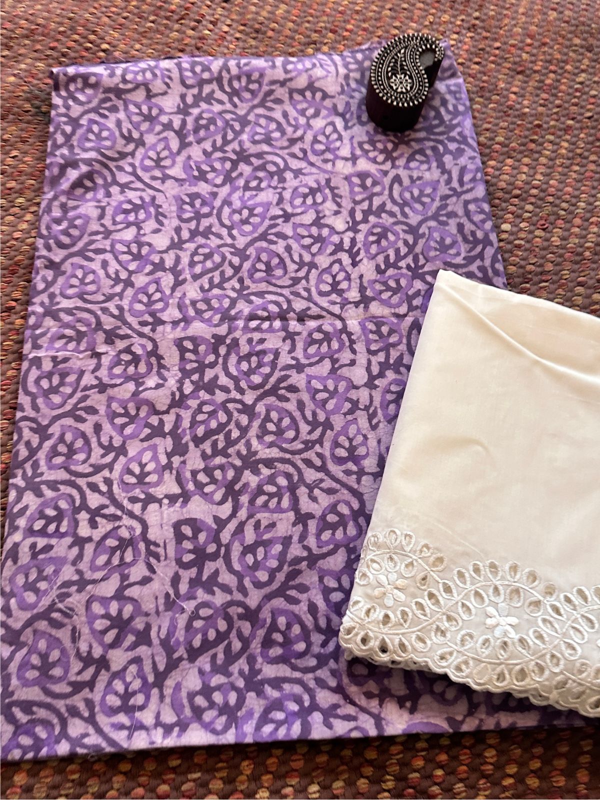 Pure cotton Hand-blocked fabric with  Cutwork Bottom