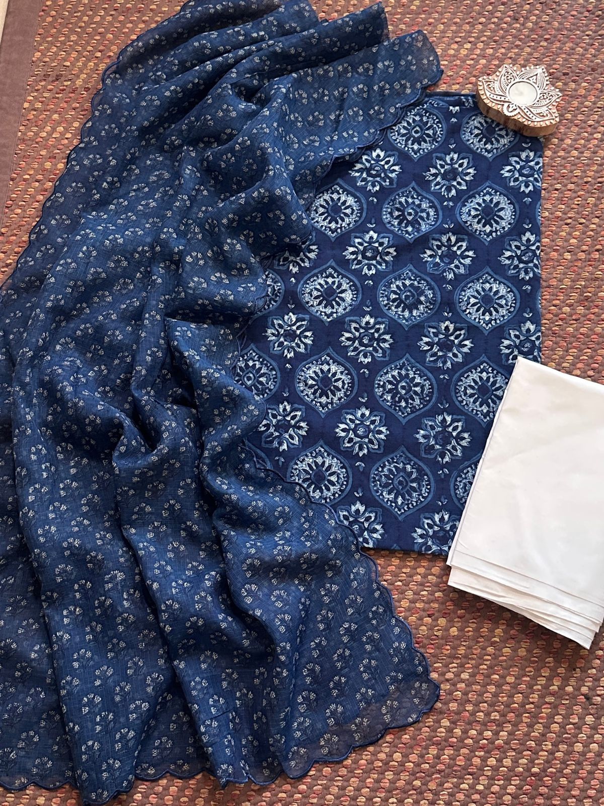 Pure Cotton Indigo Handblocked Unstitched Set