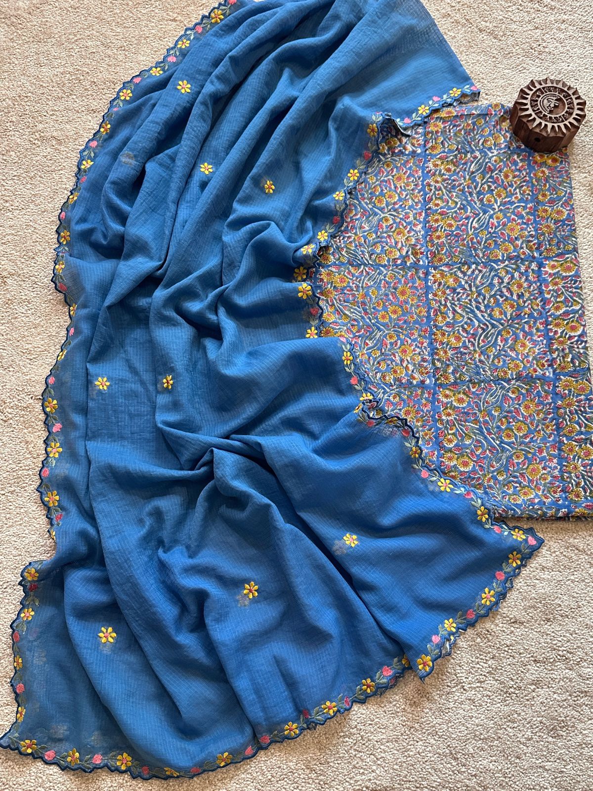 Pure Cotton Malmal Handblock Fabric with Exclusive Embroidered Dupatta