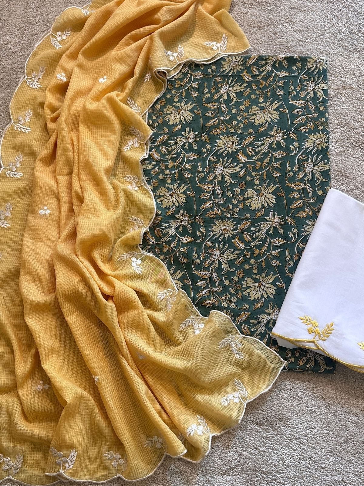 Panna Set- Hand-block Fabric with Embroidered Bottom & Dupatta