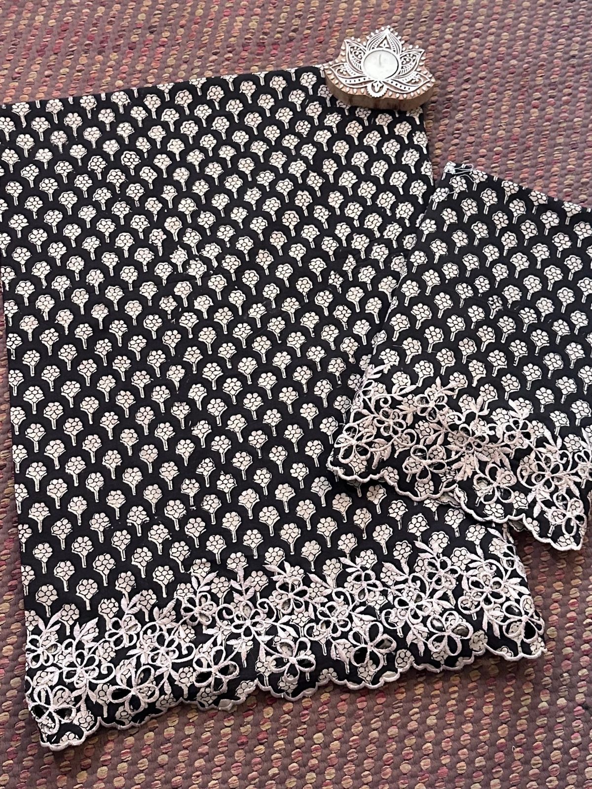 Pure Cotton Hand-blocked Cutwork Co-ord Set