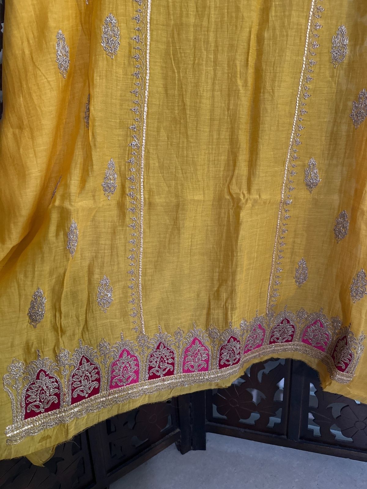 Premium Mul Maheshwari Embroidered Unstitched Set