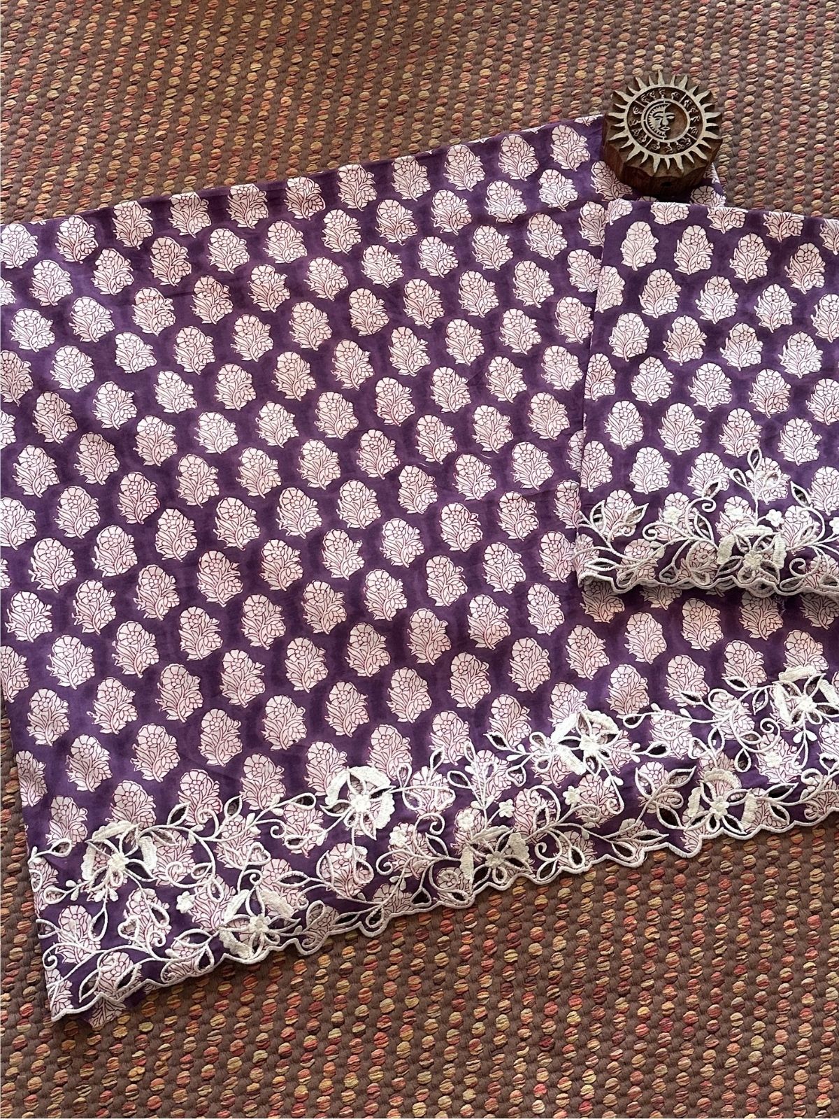 Cutwork Pure Cotton Hand-blocked Coord Set