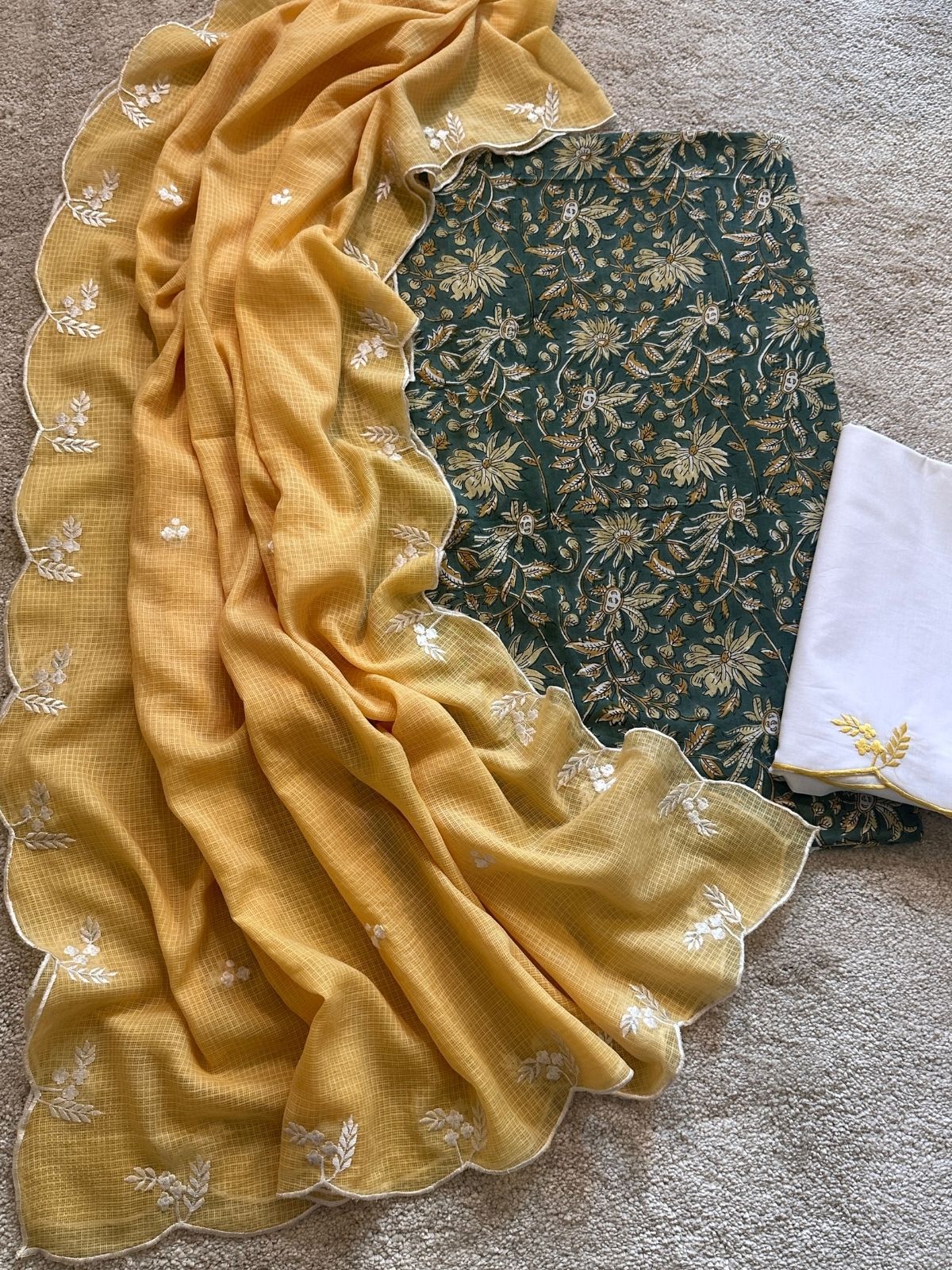 Panna Set- Hand-block Fabric with Embroidered Bottom & Dupatta