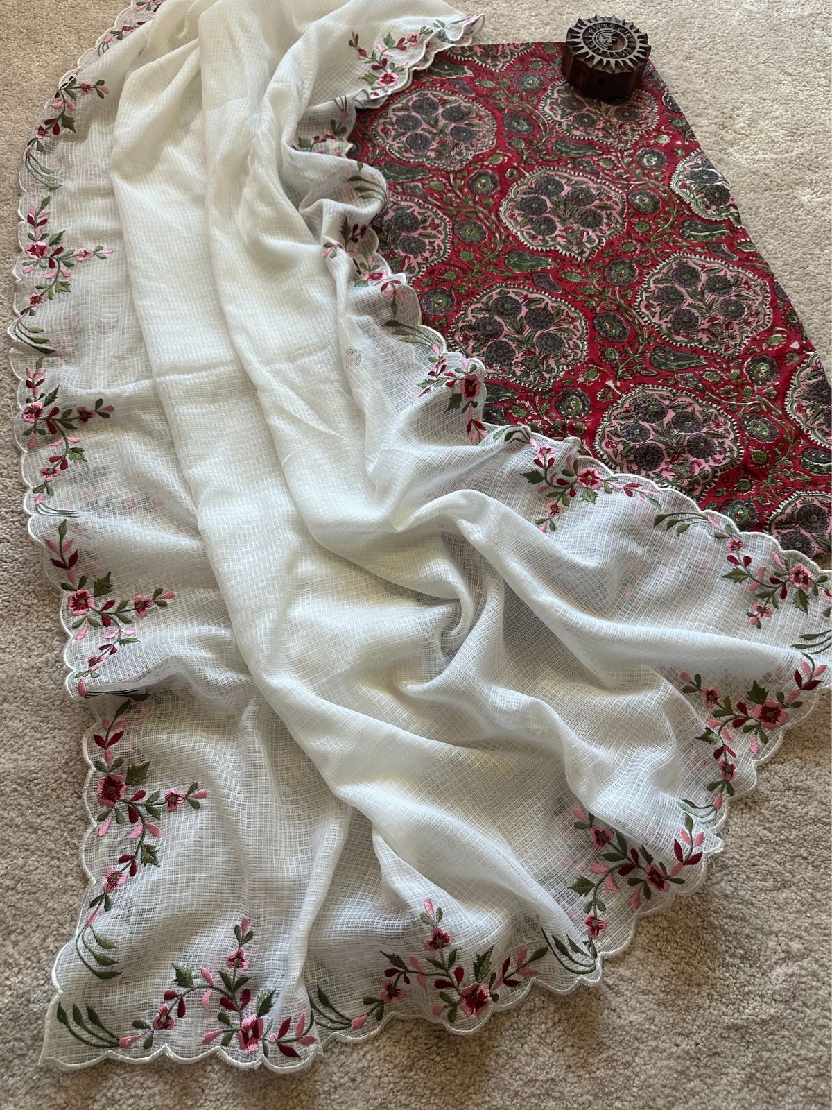 Tara Set- Handblocked Fabric with Applique work Dupatta