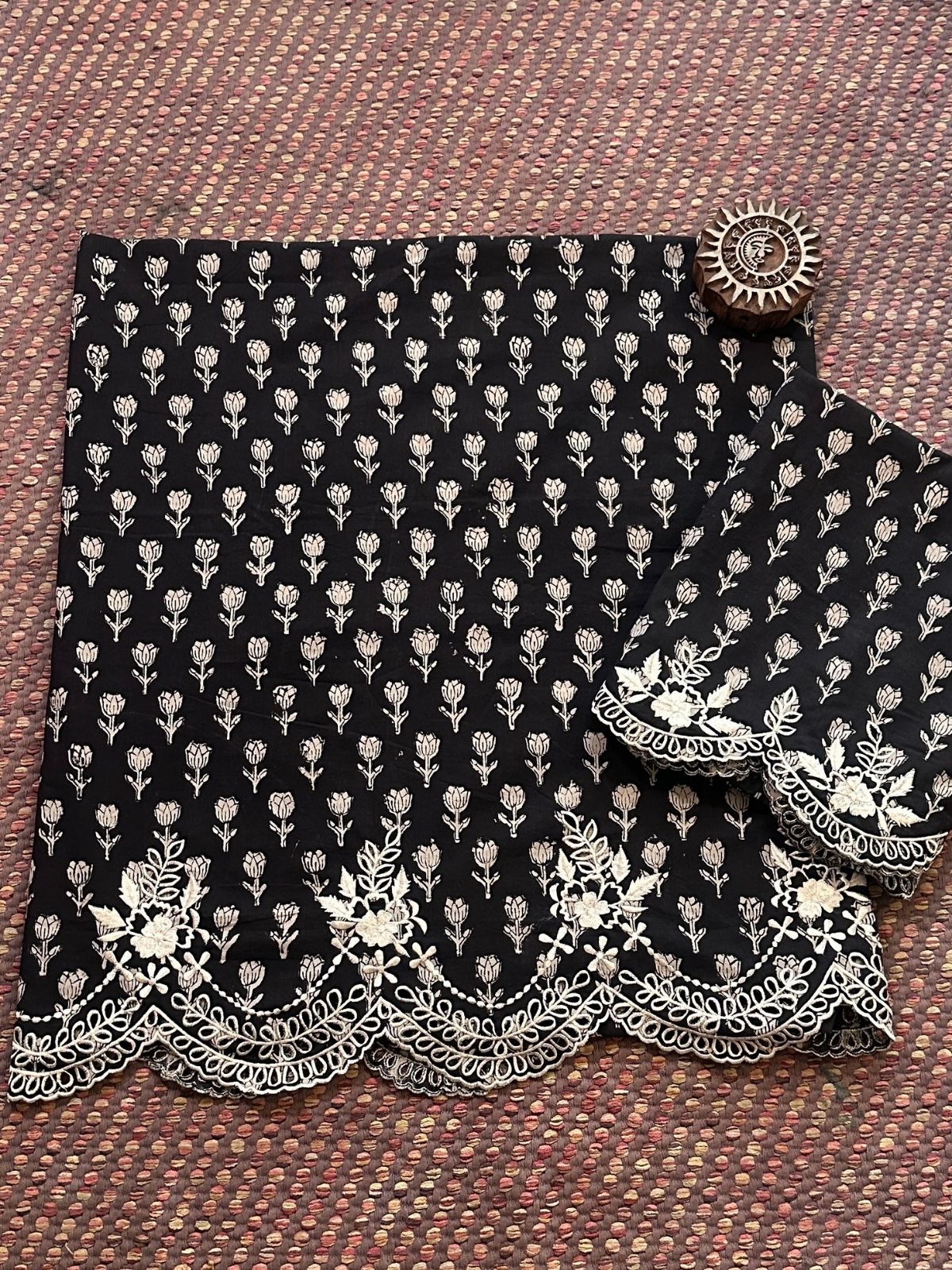 Cutwork Pure Cotton Hand-blocked Coord Set