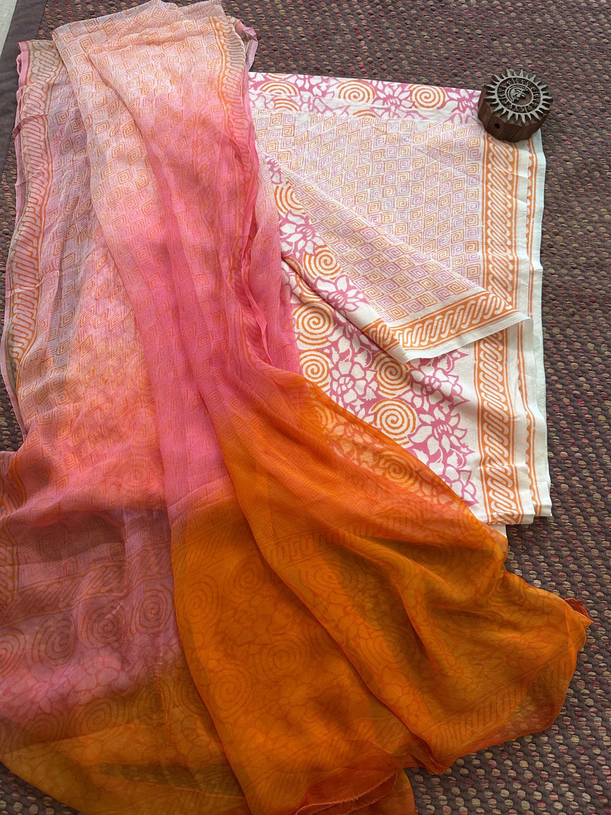 Pure Cotton Unstitched Set with pure chiffon Dupatta
