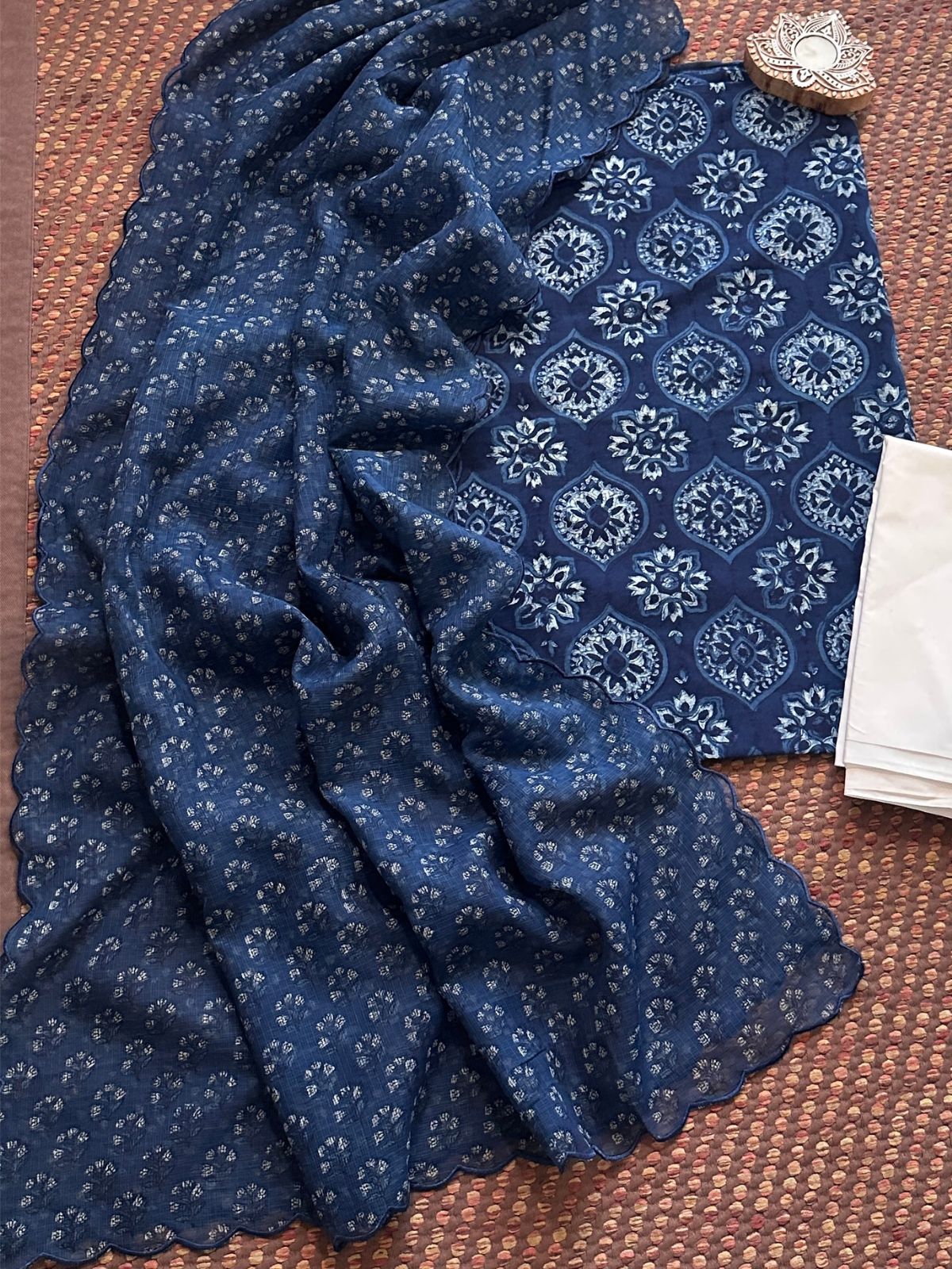 Pure Cotton Indigo Handblocked Unstitched Set