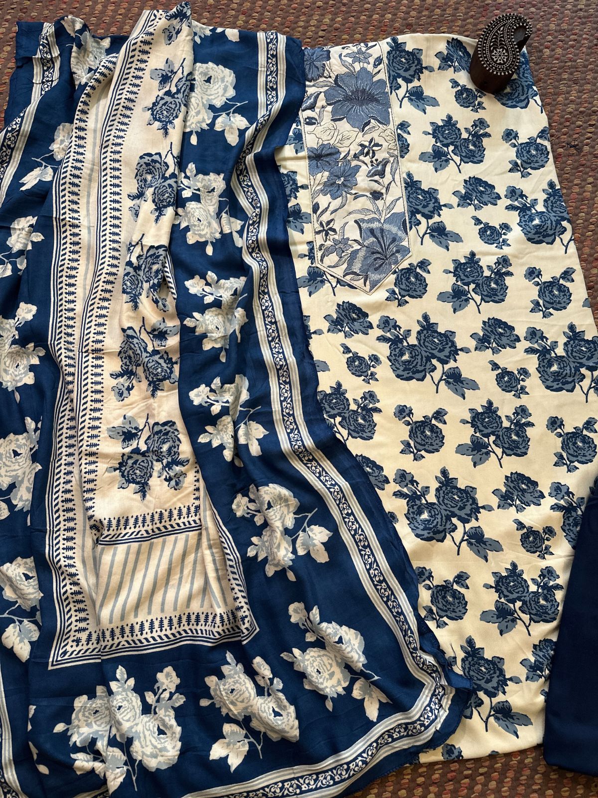 Spun Block Printed Unstitched Set