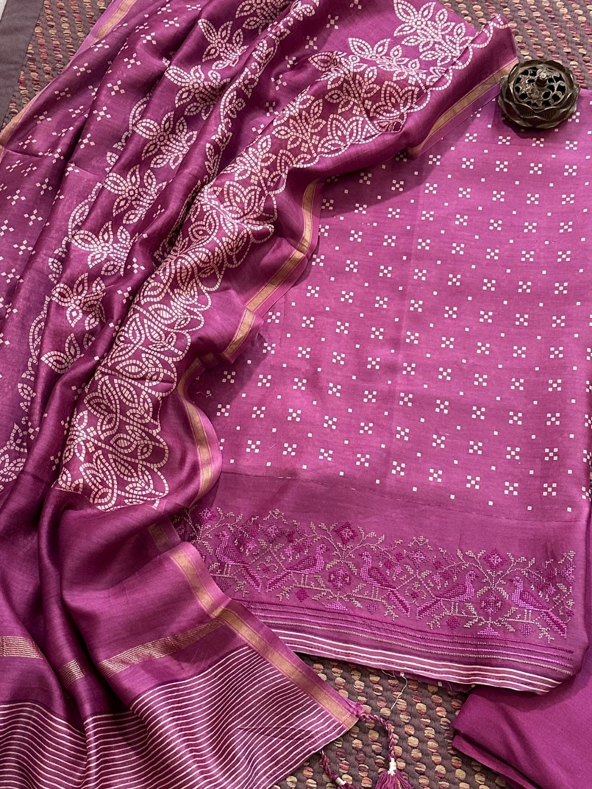 Premium Maheshwari Silk Unstitched Set