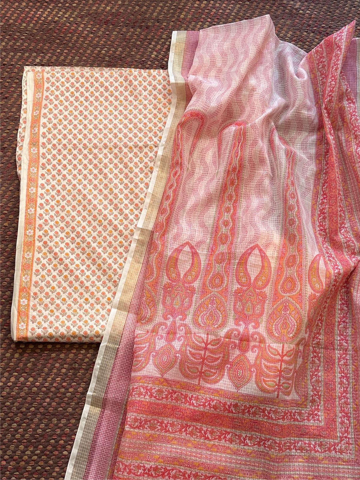 Pure Cotton Unstitched Set with Kota Dupatta