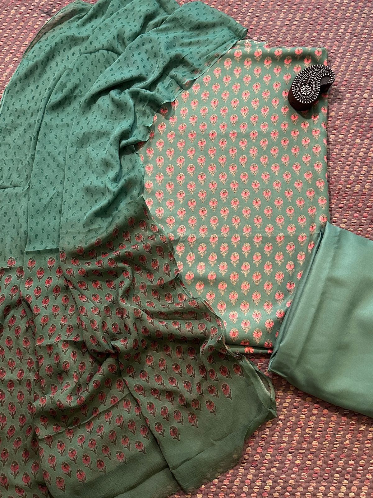 Spun Block Printed Unstitched Set