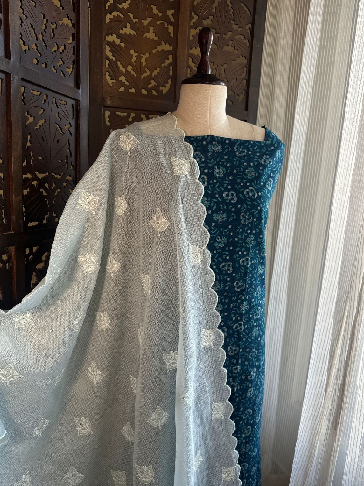 Pure Cotton Hand Block Fabric with Kota Doria Dupatta