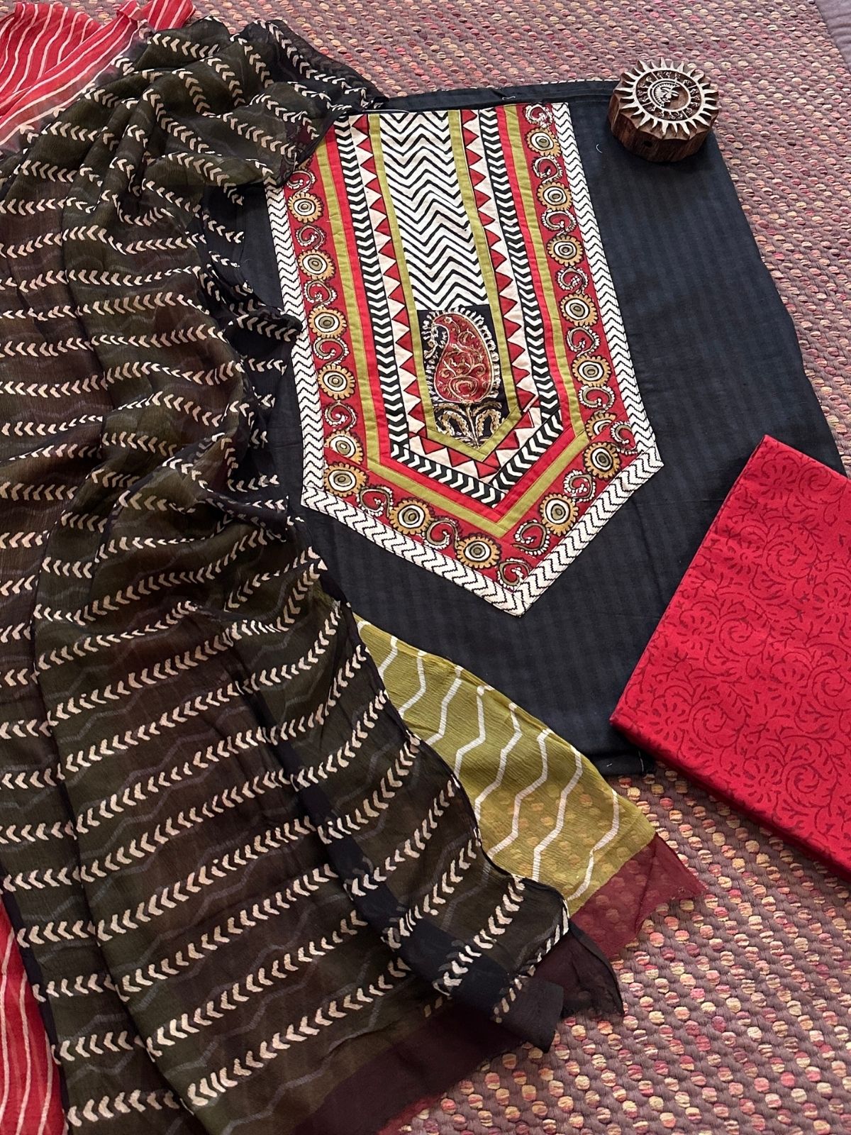 Pure Cotton  Unstitched Set with pure chiffon Dupatta