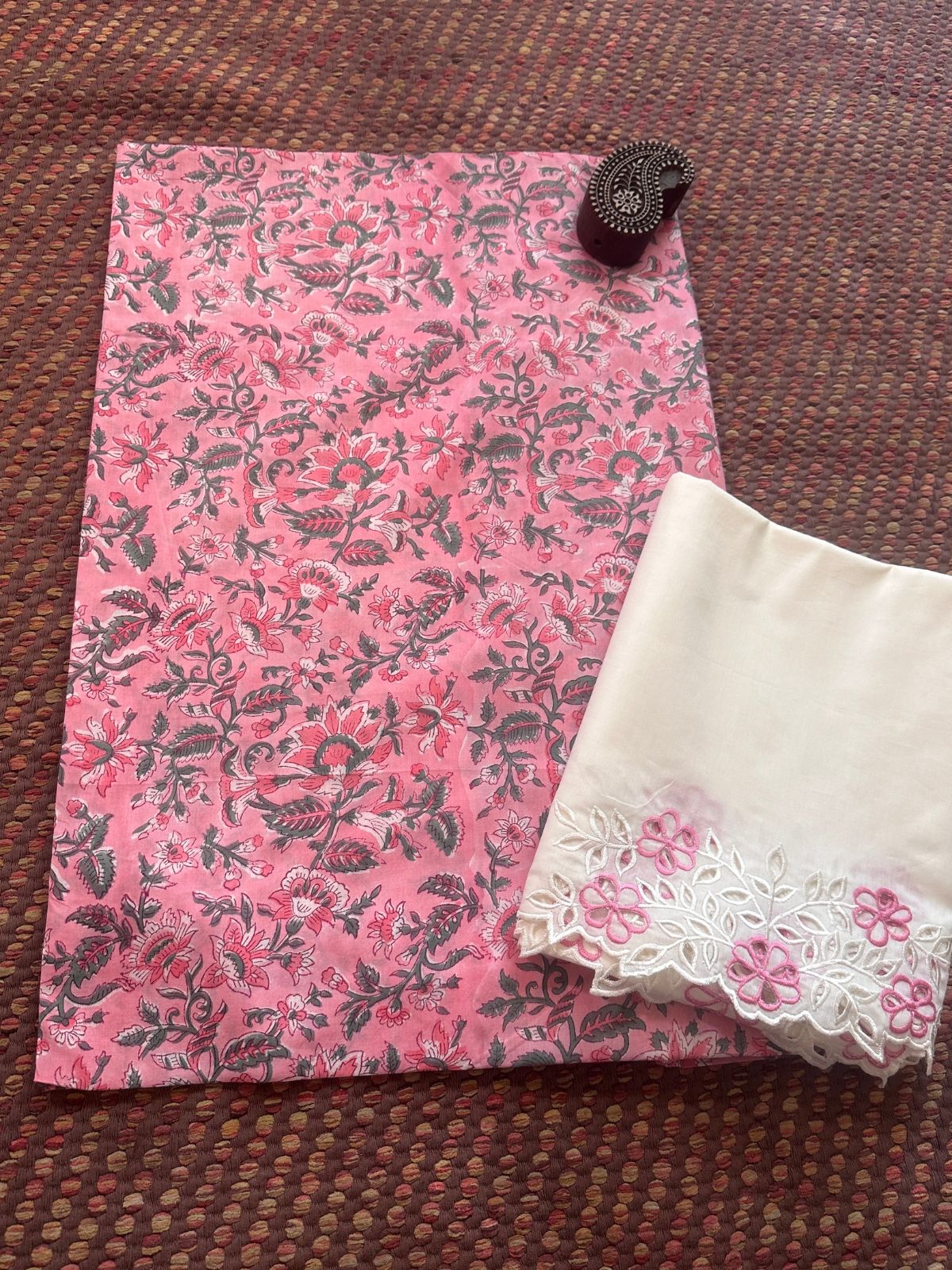 Pure Cotton fabric with Cutwork Bottom Unstitched Set