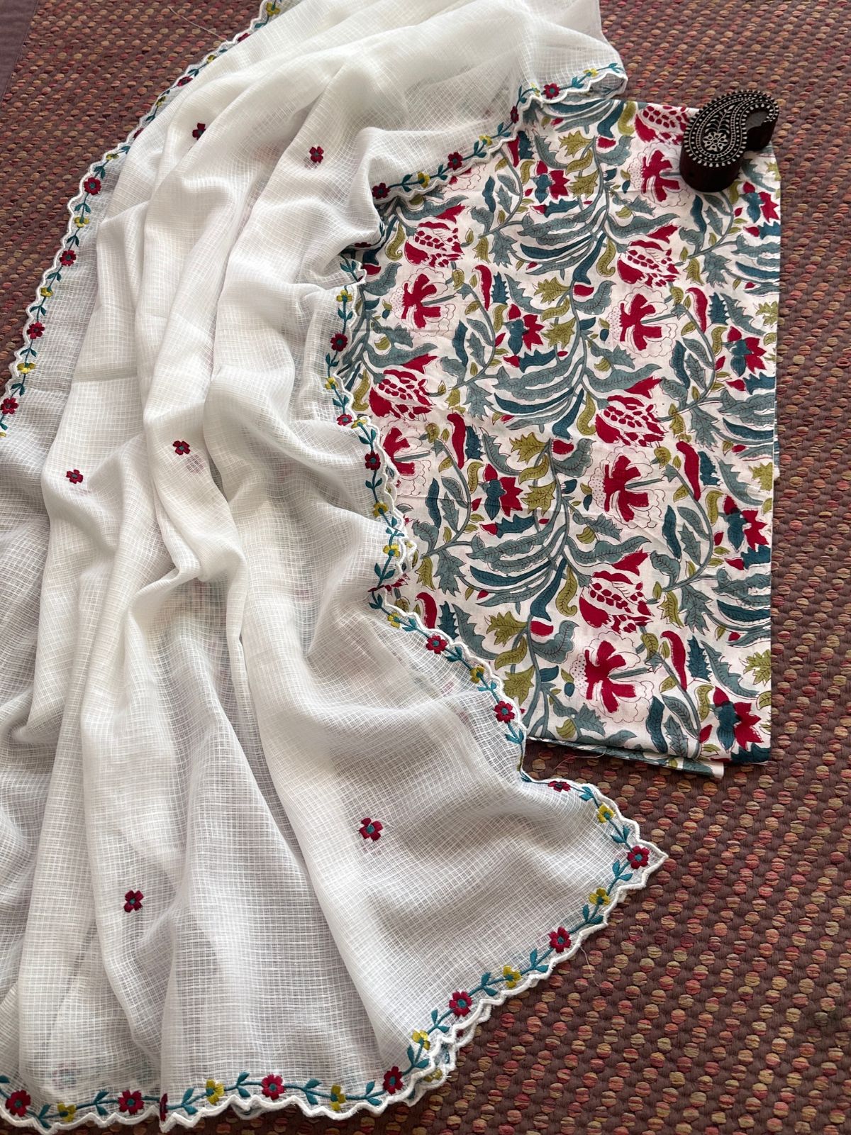Pure Cotton Hand-blocked Fabric with Exclusive Embroidered Dupatta