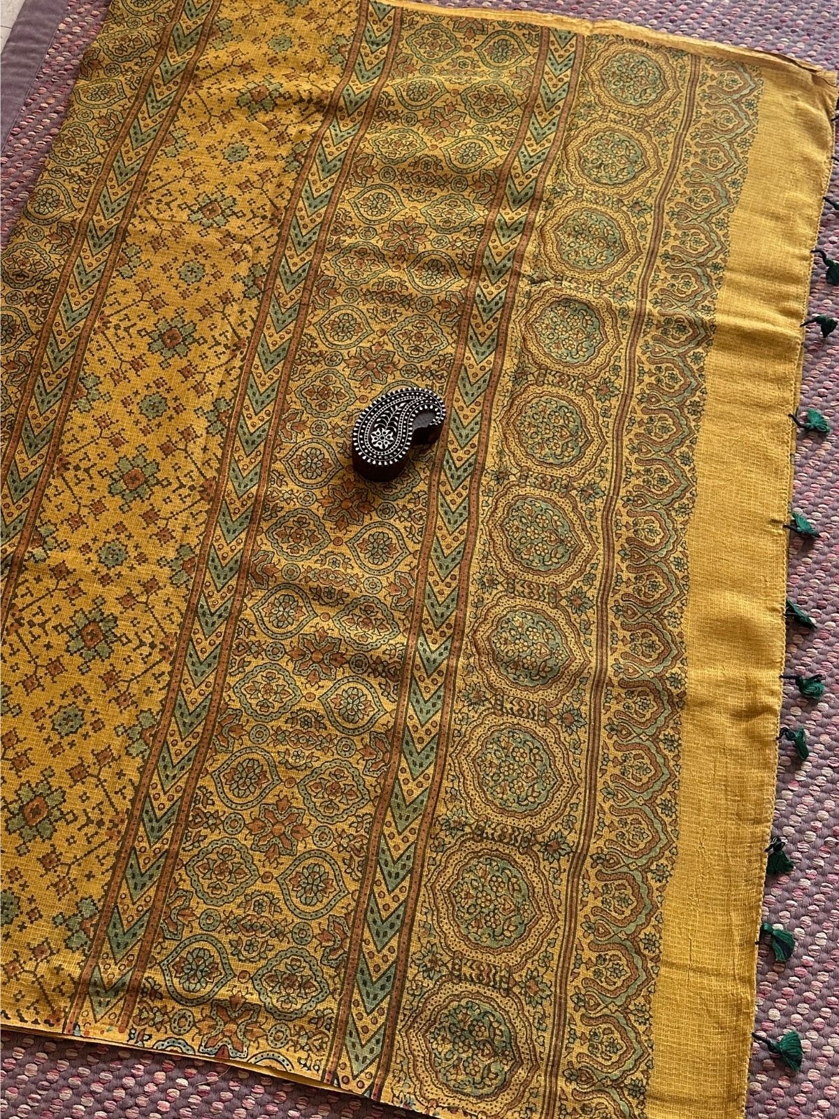 Ajrak Handblocked Kota Doria Embroidered Saree with Blouse Fabric