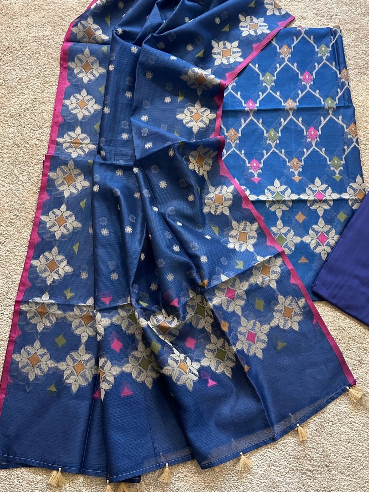 Blue Sapphire- Jamdani Cotton Unstitched Set