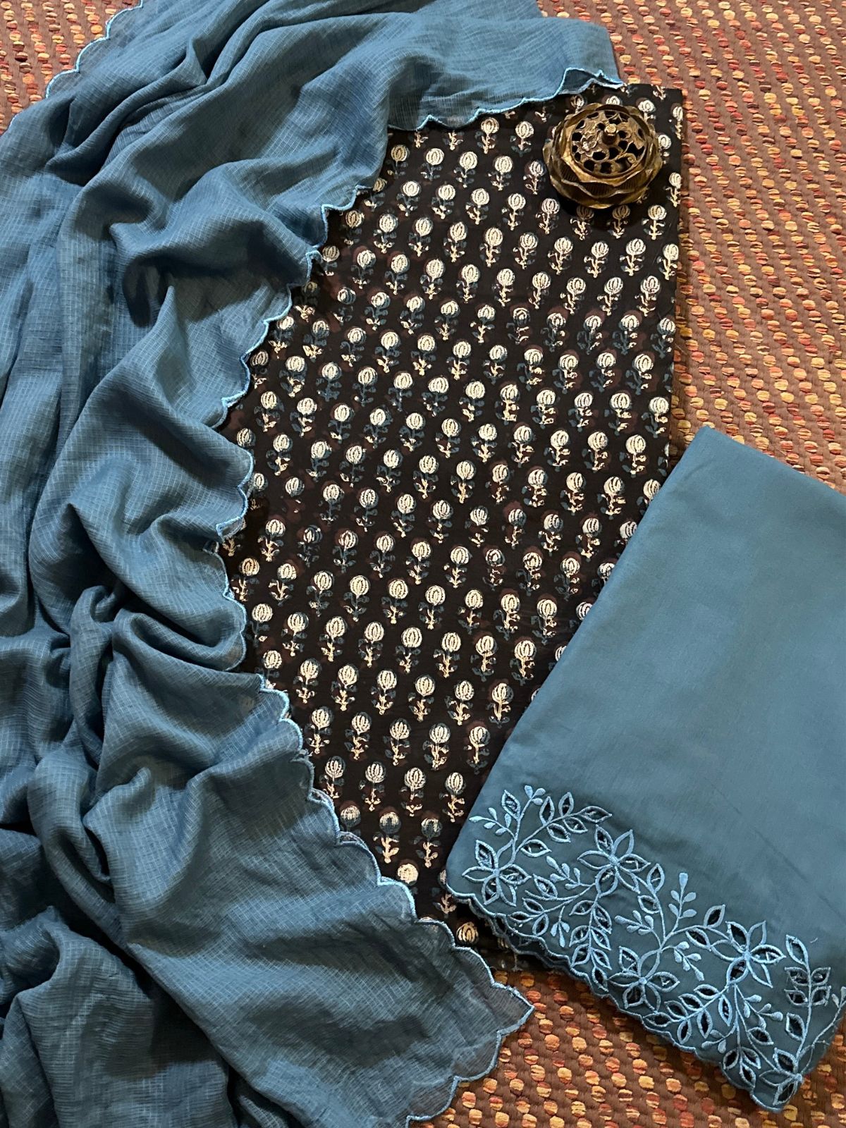 Pure Cotton Fabric in vegetable dyes withCutwork Bottom & Kota Dupatta