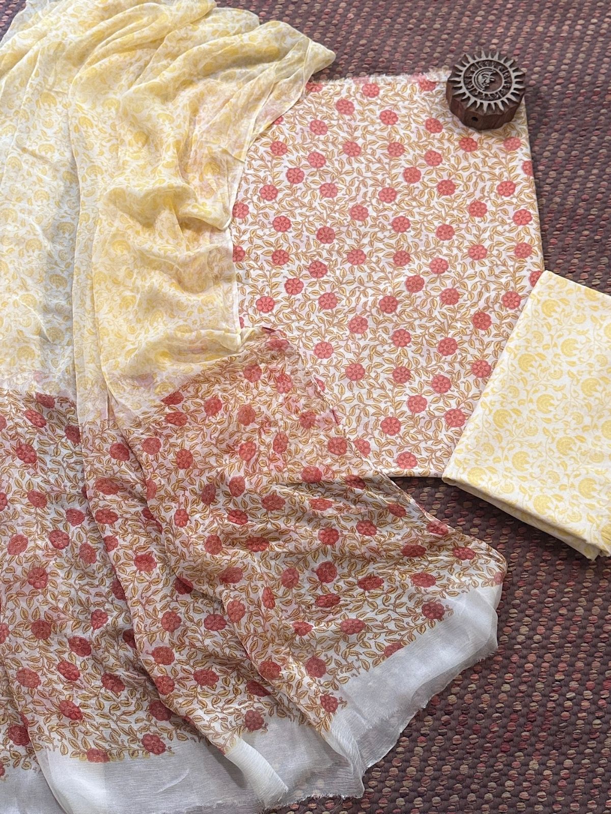 Pure Cotton Unstitched Set with Chiffon Dupatta