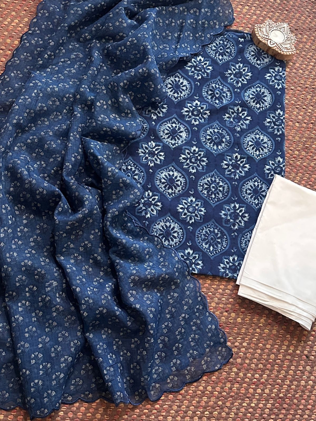 Pure Cotton Indigo Handblocked Unstitched Set
