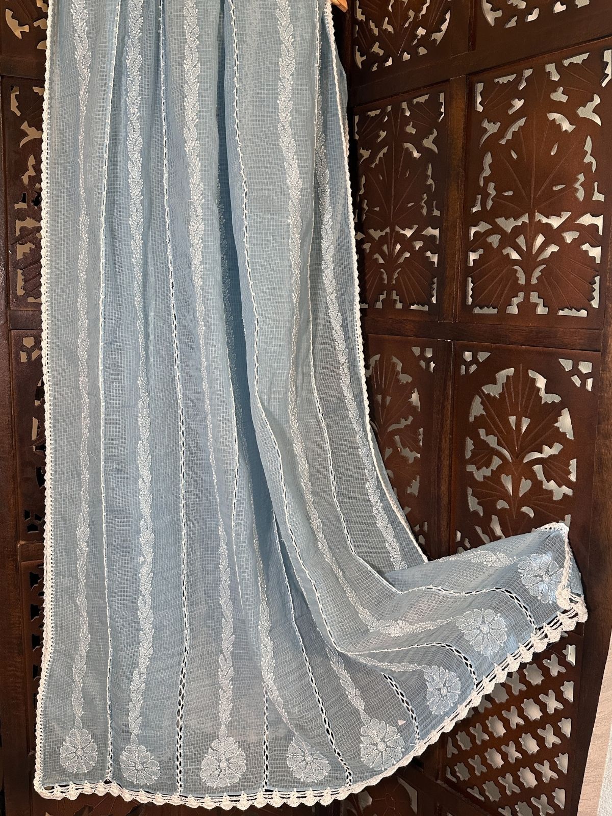 Kota Doria Hand Embroidered Chikankari Dupatta