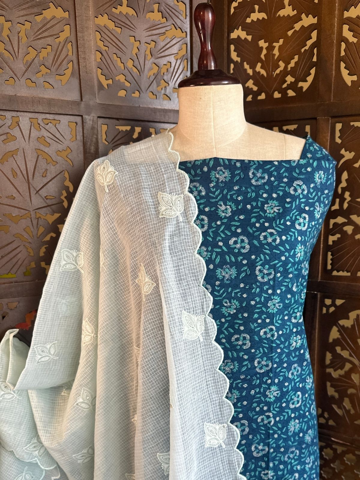 Pure Cotton Hand Block Fabric with Kota Doria Dupatta
