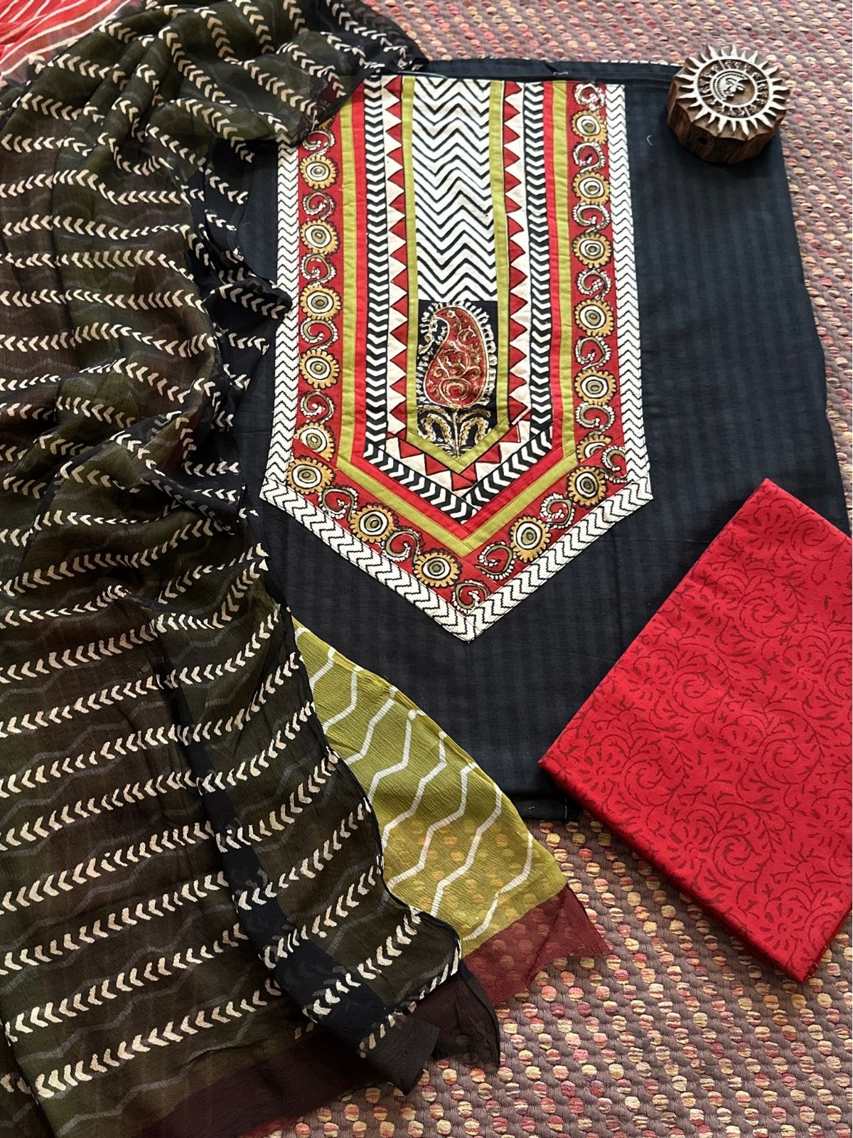 Pure Cotton  Unstitched Set with pure chiffon Dupatta