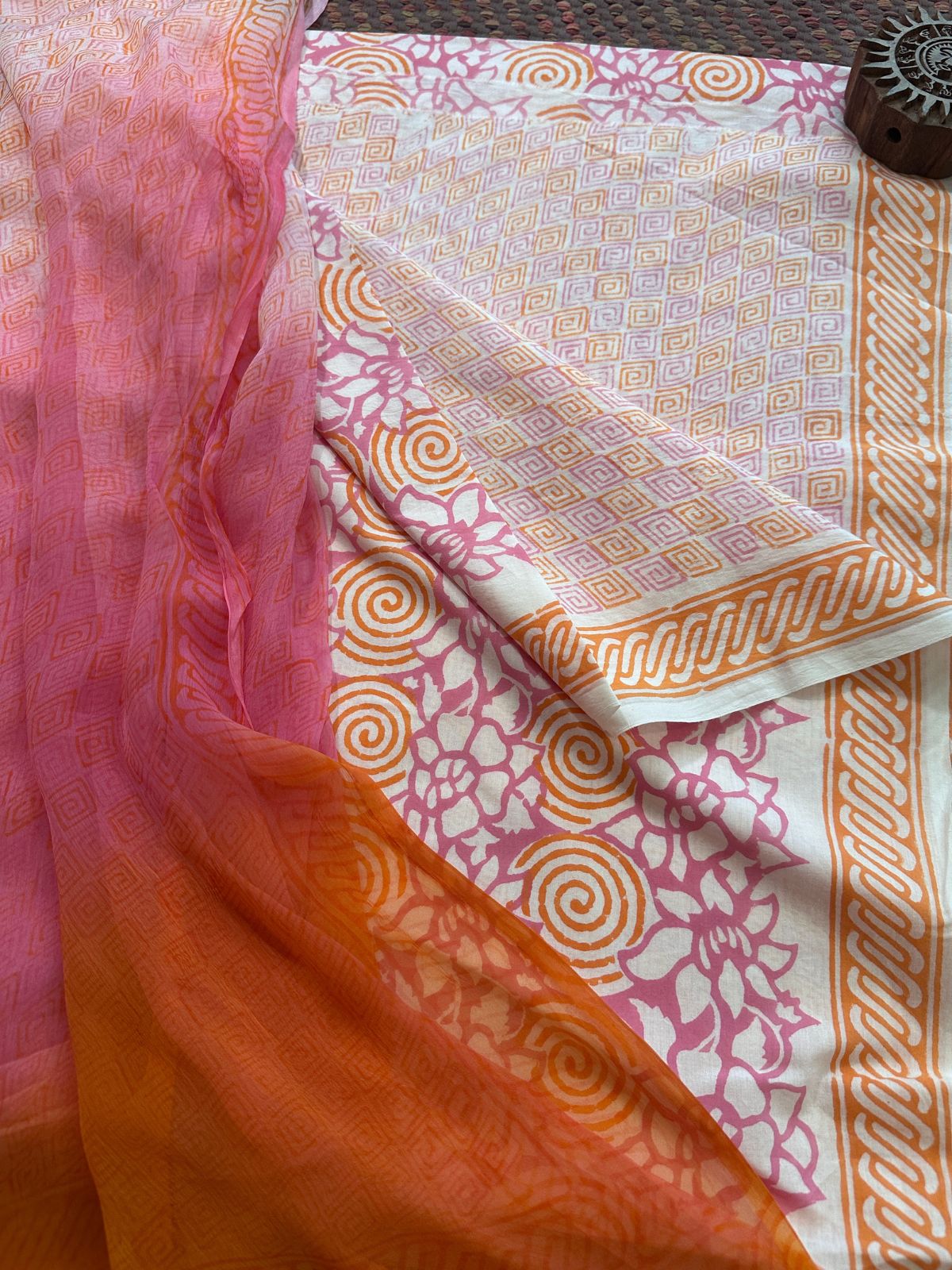 Pure Cotton Unstitched Set with pure chiffon Dupatta
