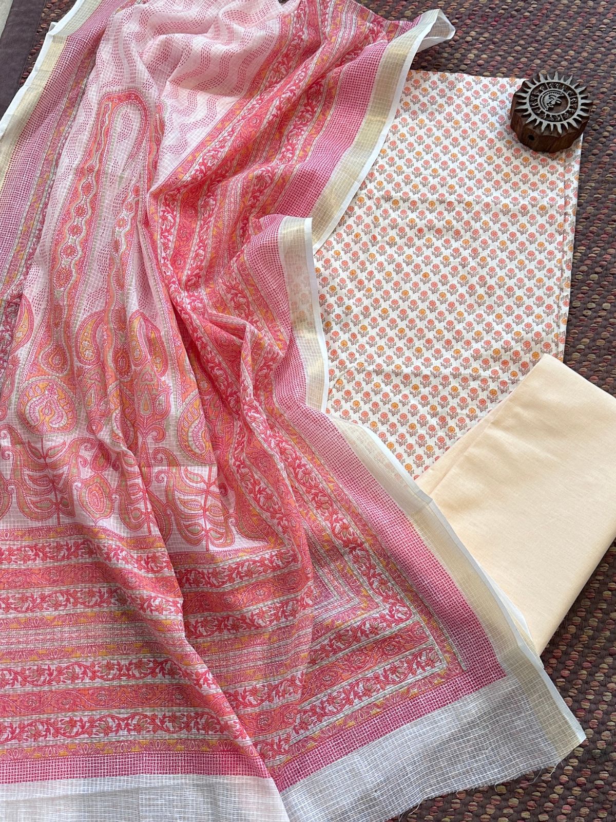 Pure Cotton Unstitched Set with Kota Dupatta