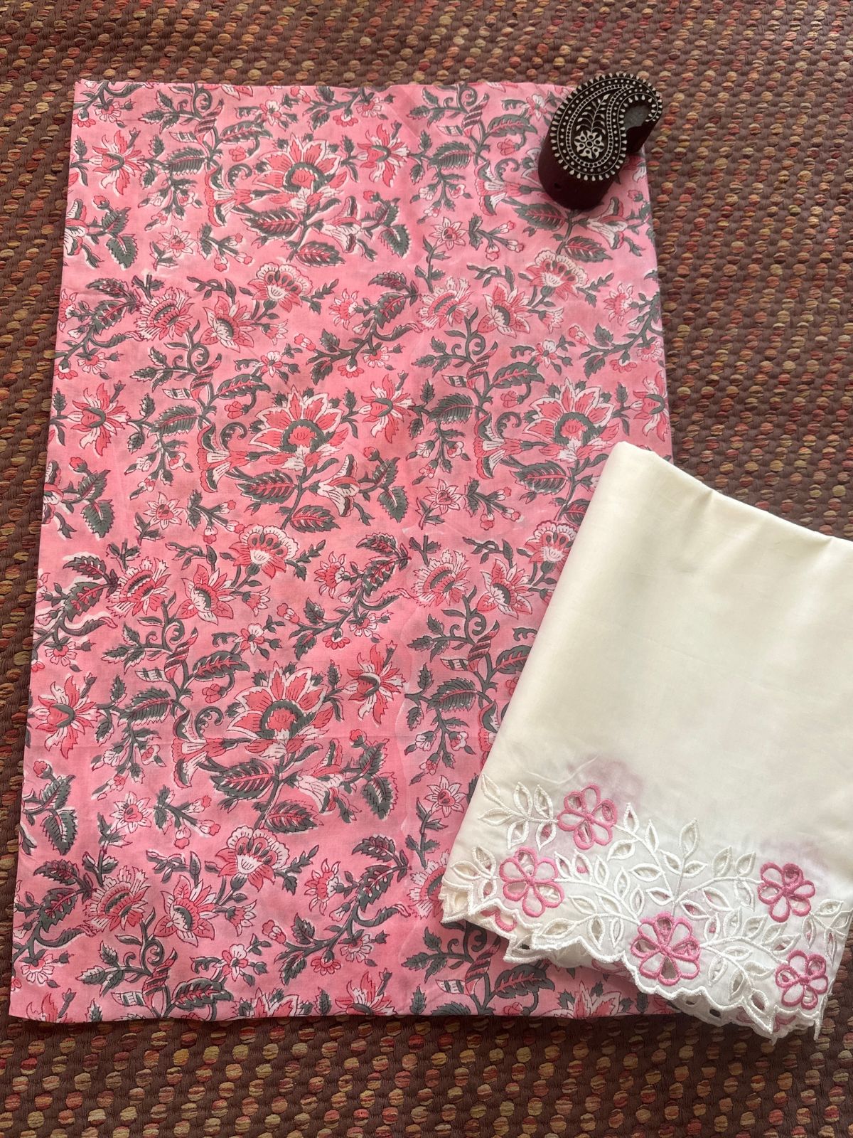 Pure Cotton fabric with Cutwork Bottom Unstitched Set