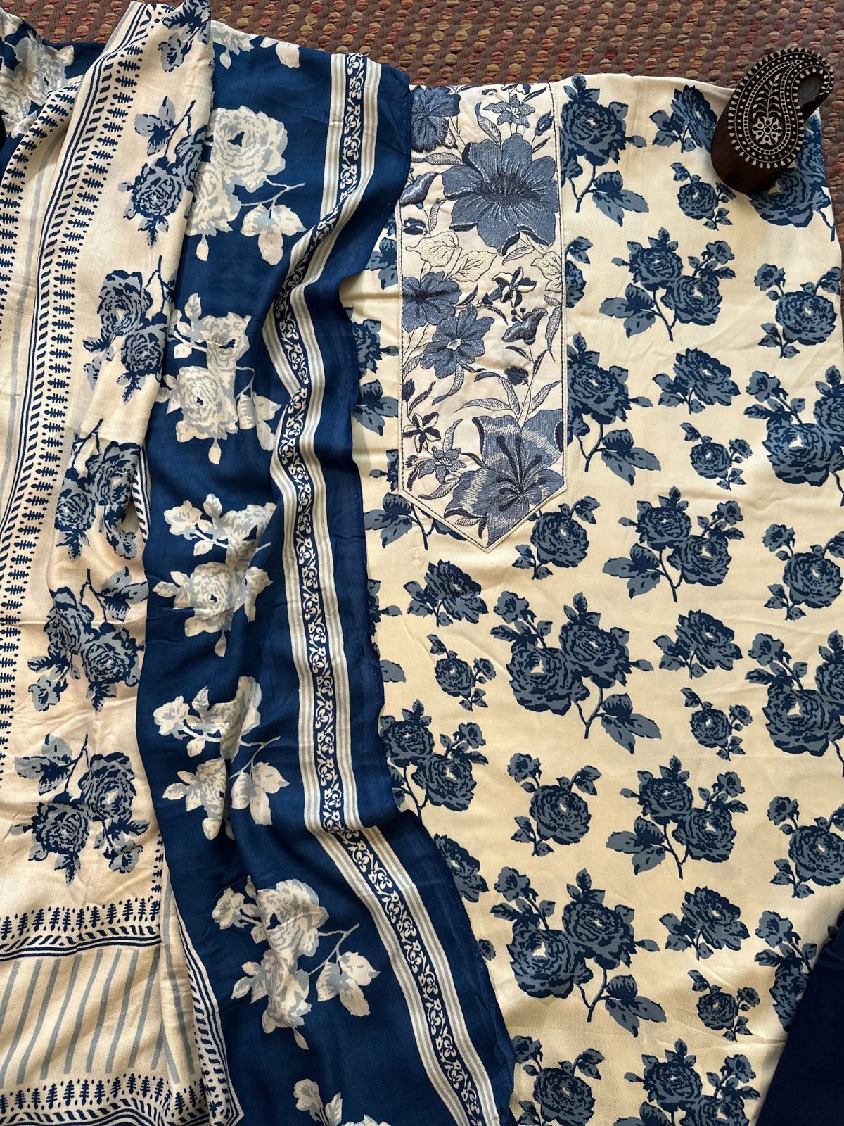 Spun Block Printed Unstitched Set