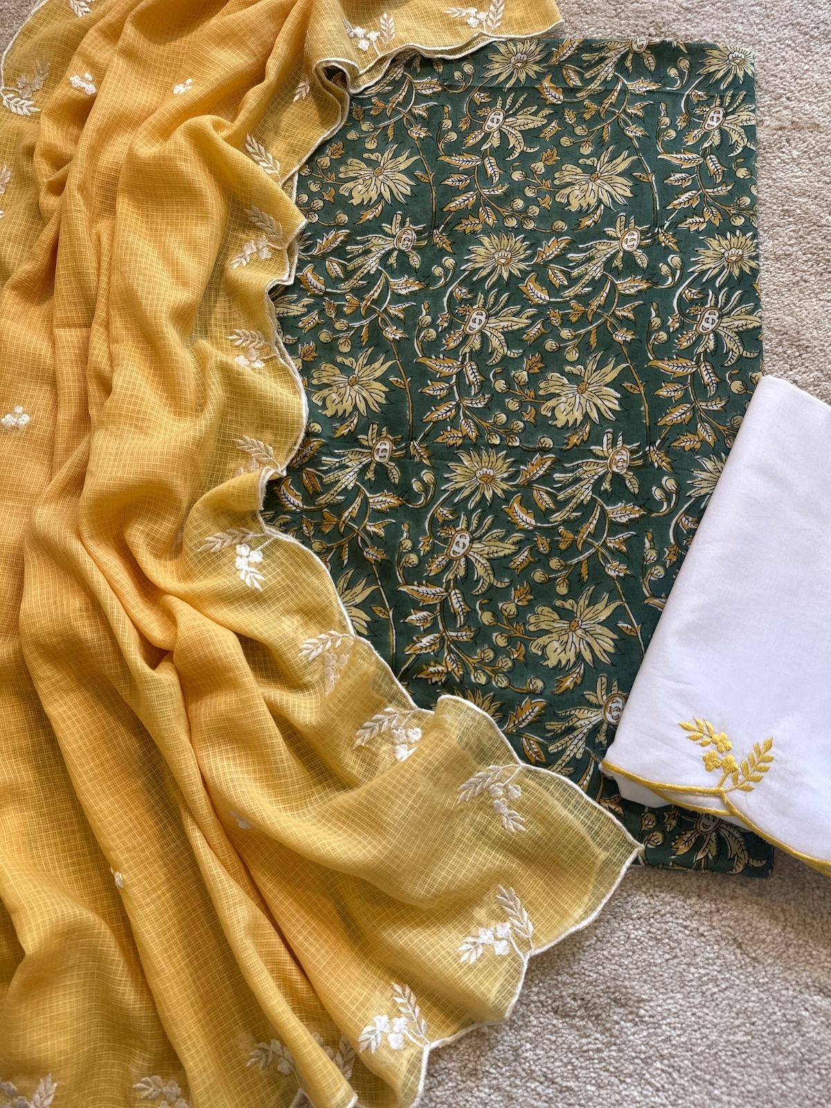Panna Set- Hand-block Fabric with Embroidered Bottom & Dupatta